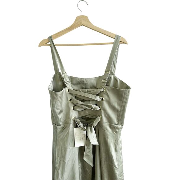 Show Me Your Mumu Clarissa Corset Dress in Moss Green Luxe Satin XL NWT - Picture 6 of 9